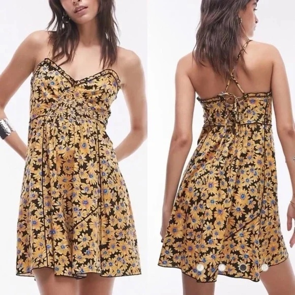 Topshop Yellow Floral Spaghetti Strap Mini Sundress size 2